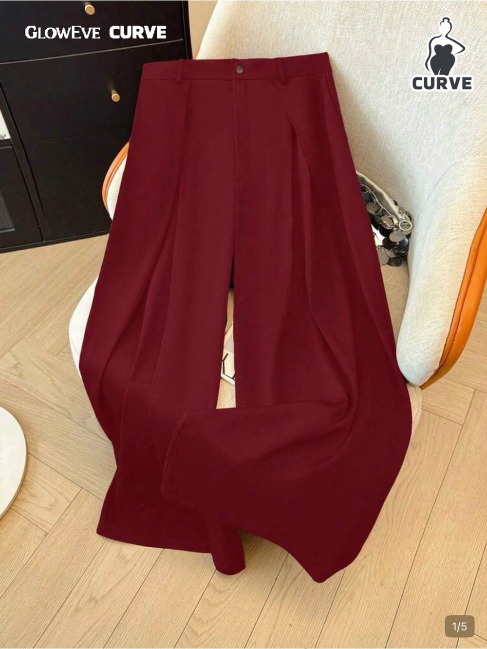 SHEIN Wide-Leg Pleated Pants in Burgundy